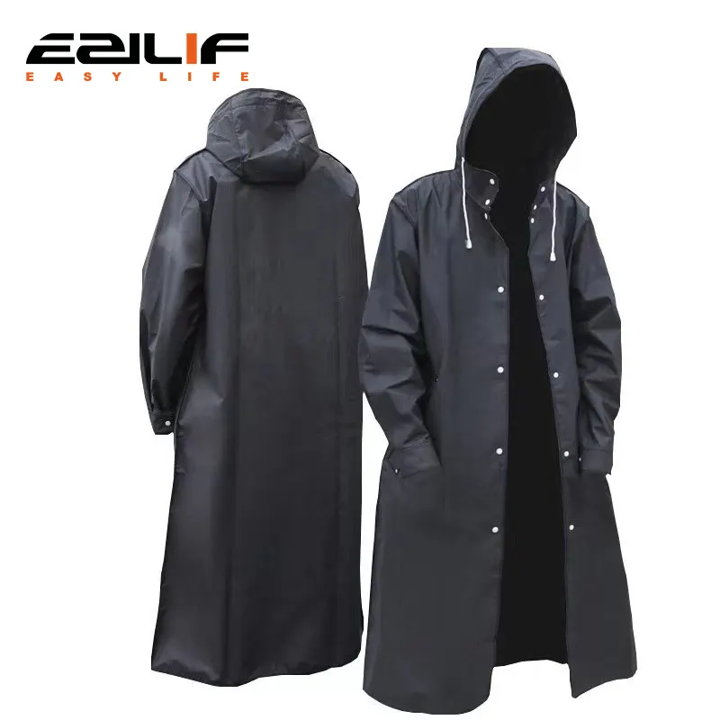 New Long Outdoor Raincoat Thickened Waterproof Hooded Raincoat Durable Black Camping Rain Poncho Unisex