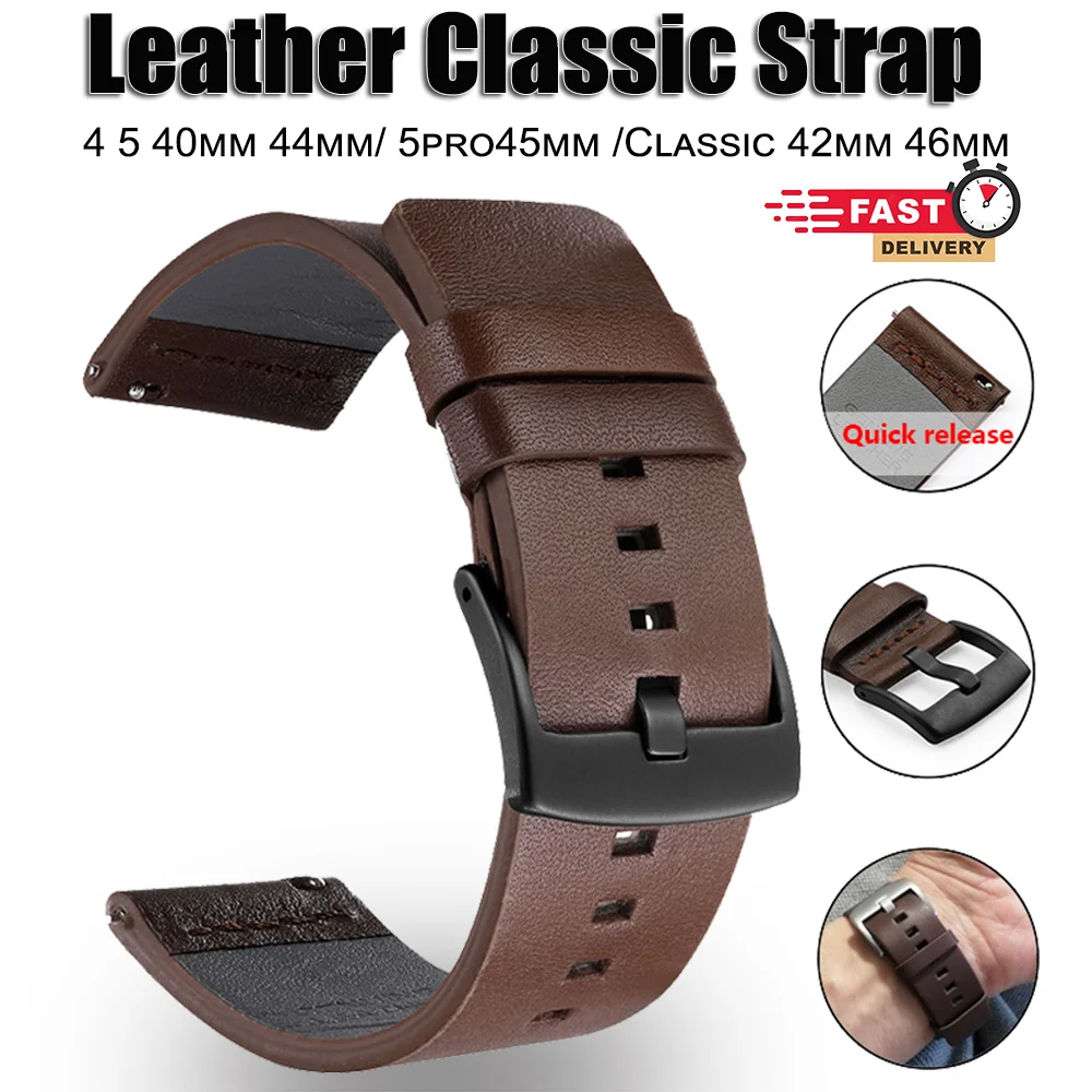 18mm 20mm 22mm 24mm Genuine Leather for Watch 3 46mm 42mm 4 5 Pro Active 2 40 44 for Watch GT2 3 PRO