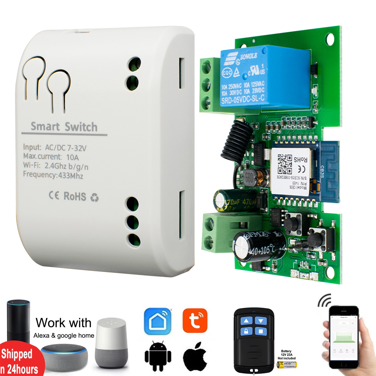 WiFi Smart Garage Door Opener Switch Sliding Gate Controller Work With Alexa Echo Home SmartLife Tuya APP Remote Control