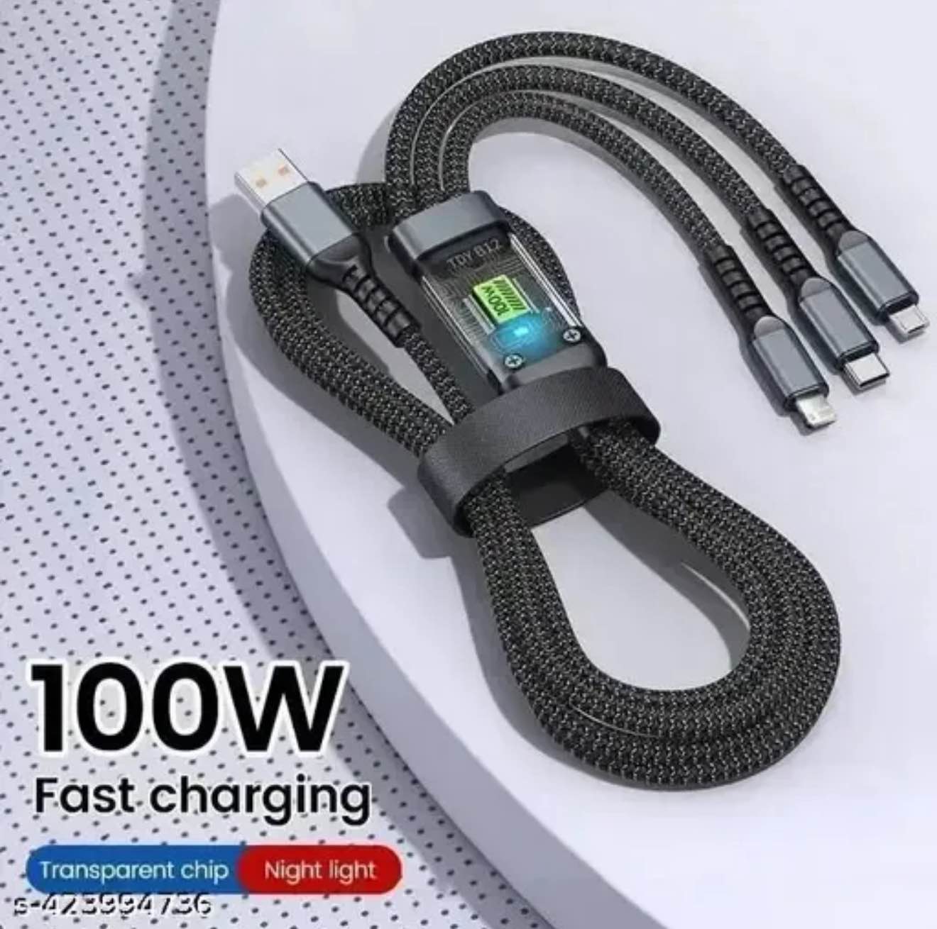 Transparent Luminous Super Fast Charging 3-in-1 Data Cable, 3-in-1 Super Fast Charging Cable, for lighting Cable, Android, Type-C Devices (1pcs)