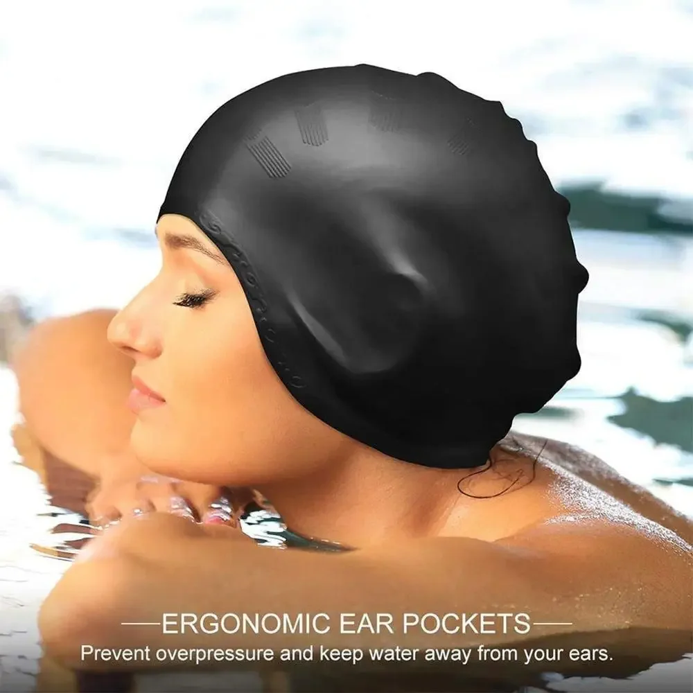 Ear Protection Silicone Swimming Cap for Women Men Long Hair Waterproof Enlarged Swim Pool Cap