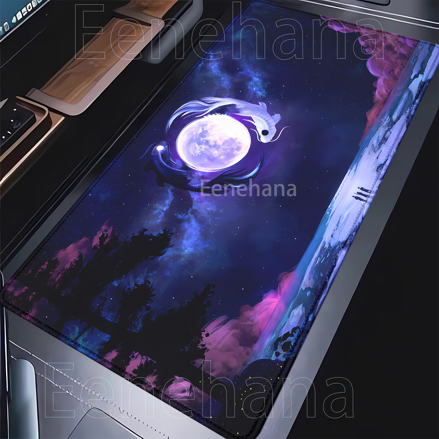 Mouse Pad Koi Fish Art Seal Desk Mat Black and White Yin-yang fish Large XXL Gaming Rubber 900x400mm office HD Printing Mousepad