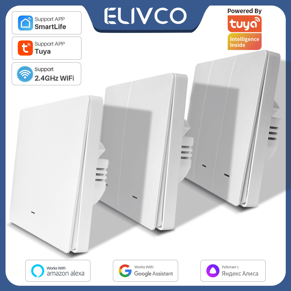 Tuya Smart Wifi Switch No Neutral Wire Required 1/2/3 Gang Wall Light Button Switch Smart Home Support Alexa Home Alice lightify