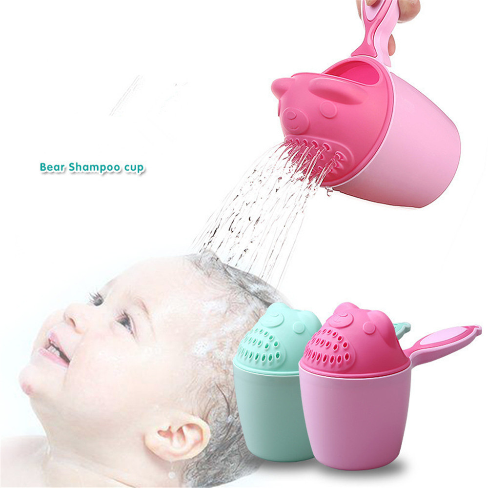 1pc Baby Cartoon Bear Bathing Cup Newborn Kid Shower Shampoo Cap Bailey Baby Kids Shower Water Spoon Bath Wash Cups For 2 Colors