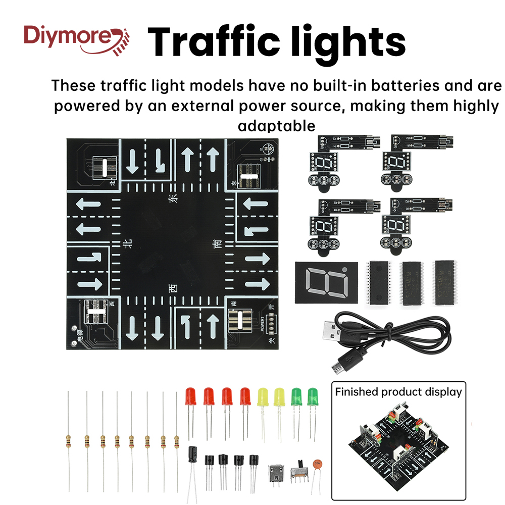 DC 5V Smart Traffic Light DIY Kit Educational Toy Signal Light Soldering Practice Features LED Digital Display Micro USB