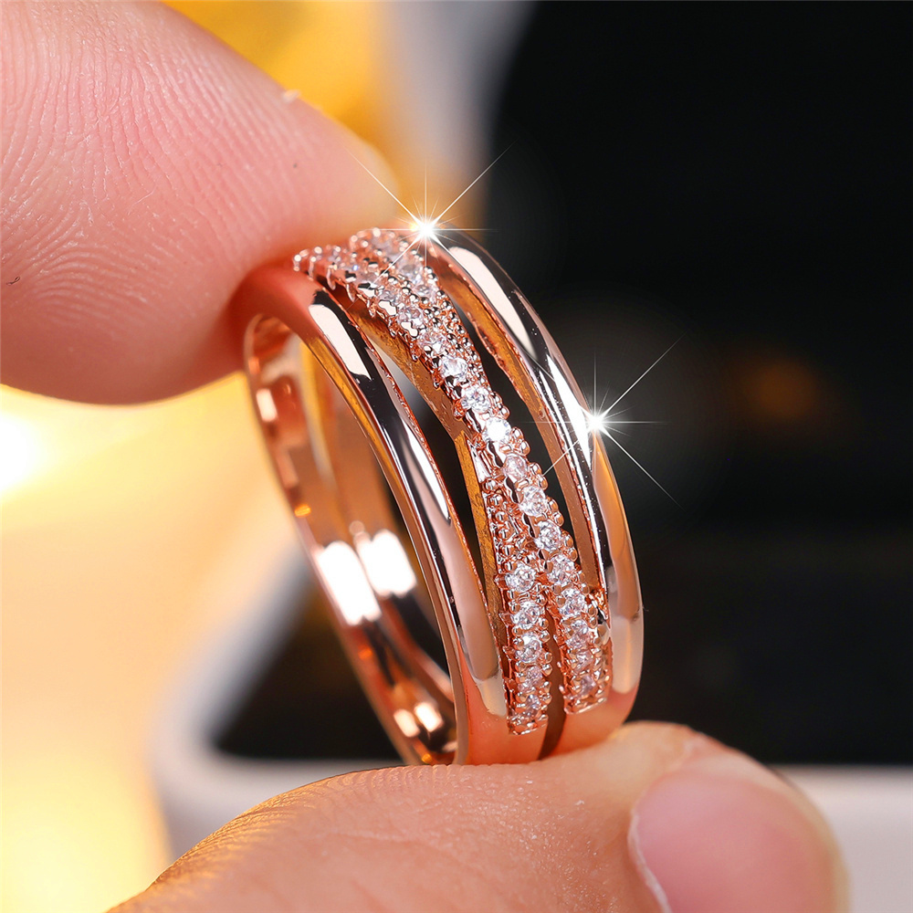 Female Cute White Zircon Stone Engagement Ring Vintage Rose Gold Color Wedding Jewelry For Women