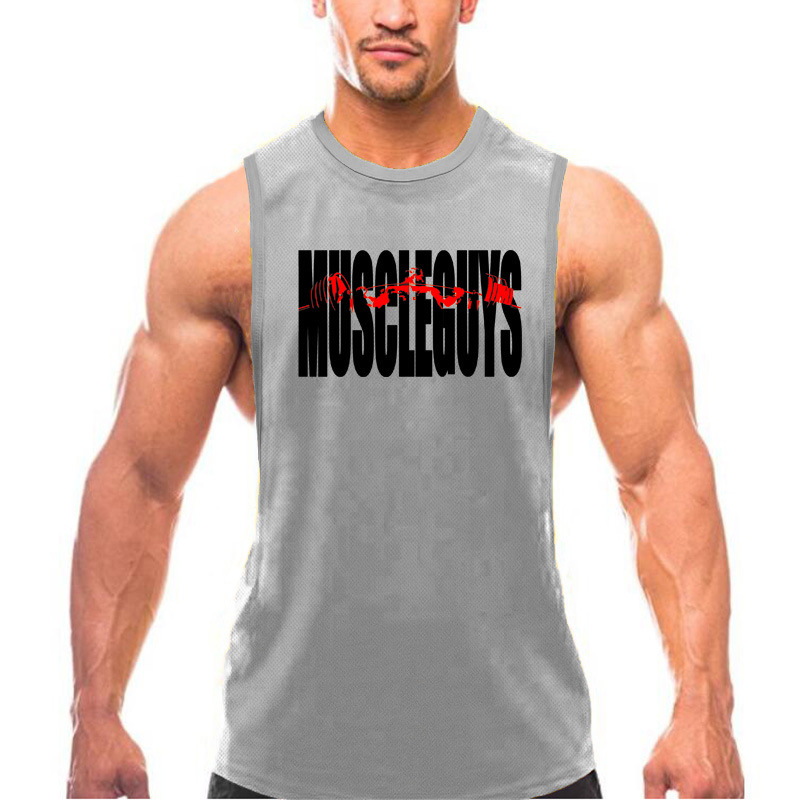 Muscle Guys Gym Bodybuilding Muscle Tank Tops Breathable Quick Dry Cool Sleeveless Shirt Mens Fitness Sport Loose Singlets