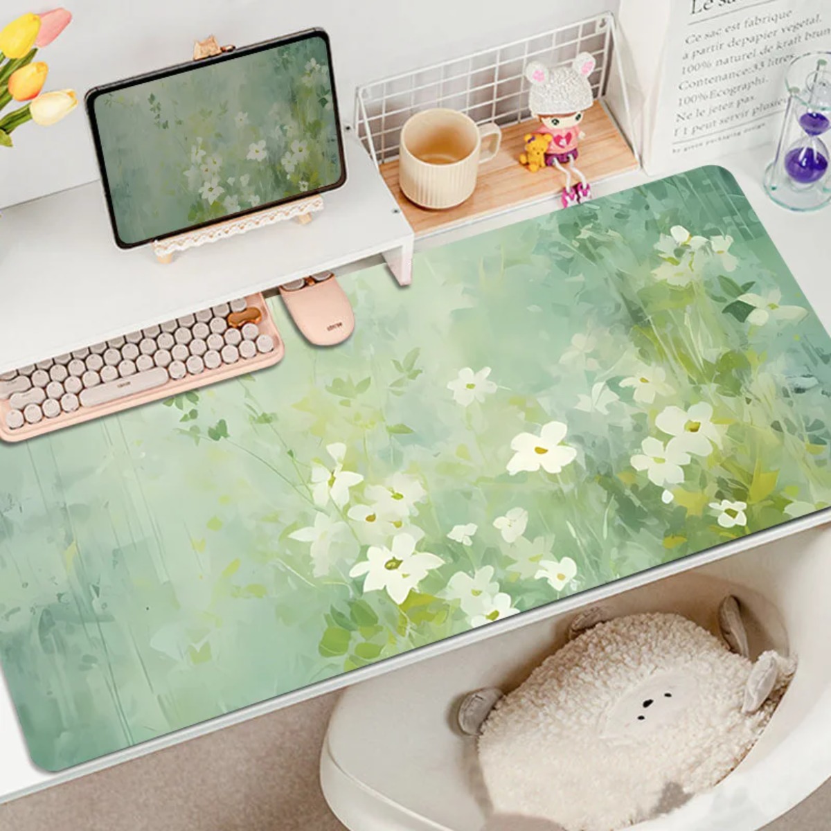 Creative Watercolor Green Oversized Mouse Pad Oil Painting Fresh Eye Protection Desk Mat for Girls Laptop