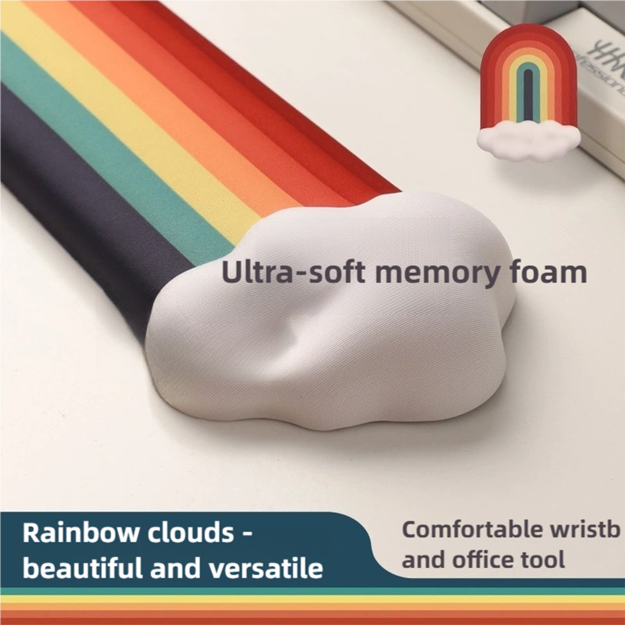 Cute Cloud Rainbow Cartoon Silicone Wrist Rest Mouse Pad Large Non-Slip Desk Mat Ergonomic Keyboard Pad for Office Home Gaming