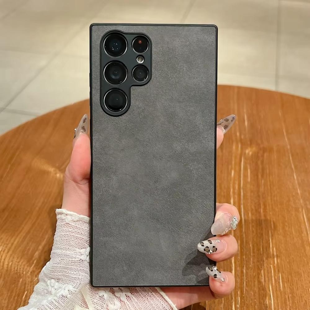 Frosted leather phone case for S25 24 23 Ultra plus cover Luxury leather Anti drop funda winter cases carcasa