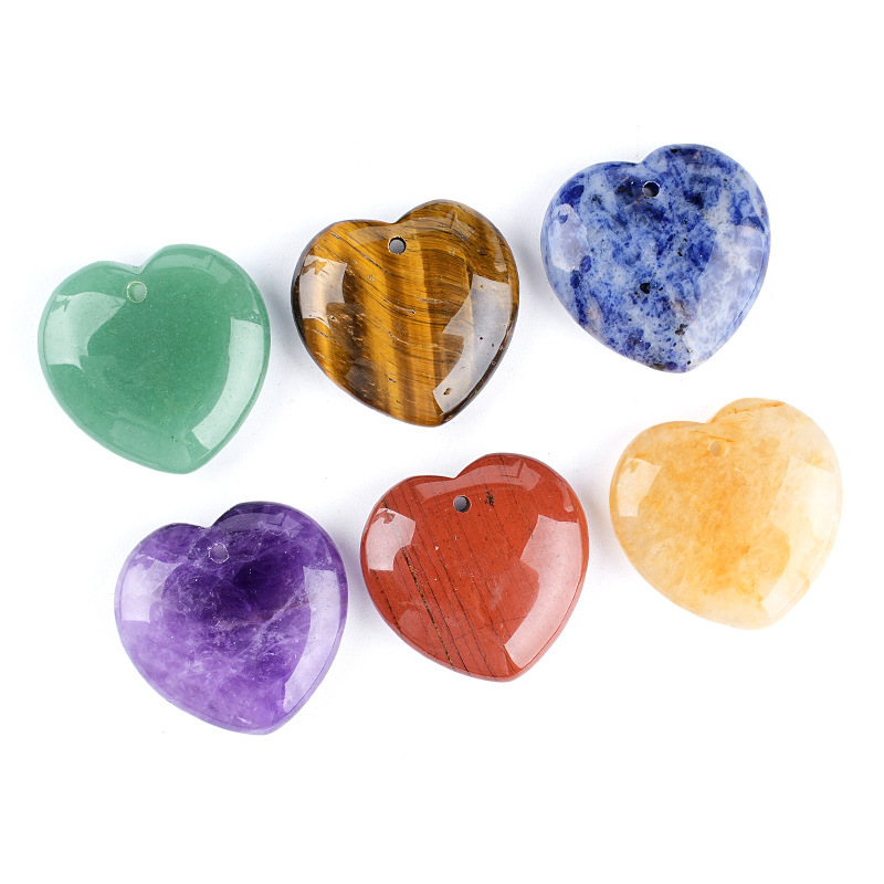 1pc 30mm Natural Stone Love Heart Necklace Pendant Making Jewelry Amethyst Rose Quartz Charm Accessories DIY