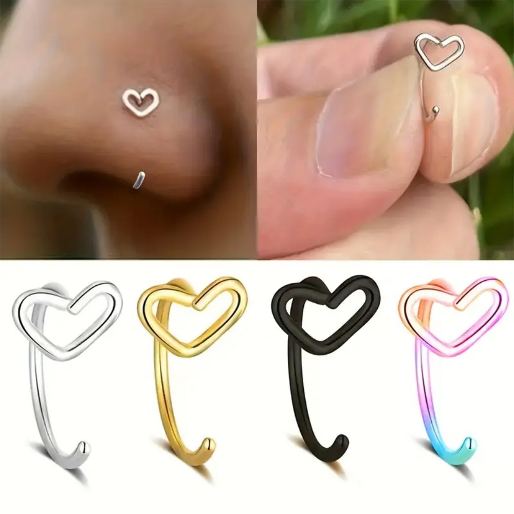 1PC Simple Heart Nose Rings Stainless Stee Elegant Cute Style Body Jewelry No Gemstone for Daily Wear Parties All-Season