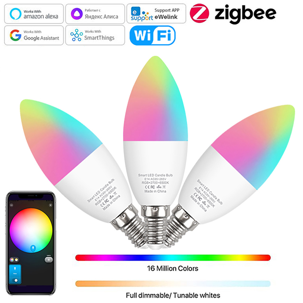 Ewelink E14 Smart Wifi LED Light Bulb Zigbee RGBCW Candle Lamp Works With Alexa Home Yandex Alice Smartthings