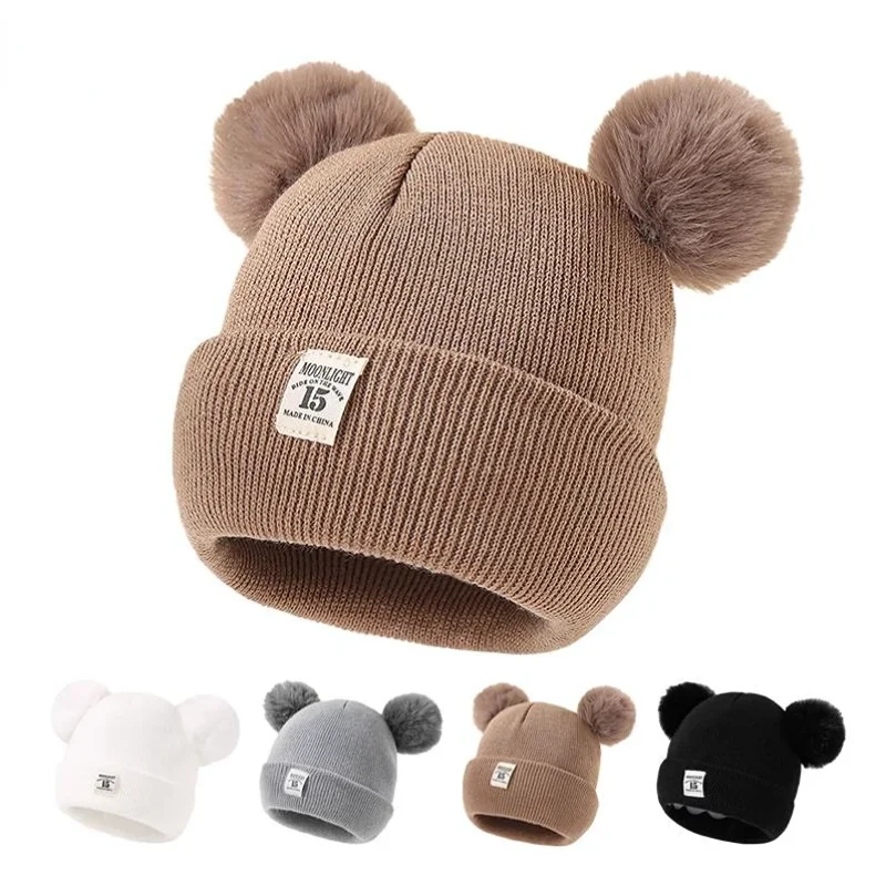 Lovely Winter Baby Bear Hats Soft Outdoor Newborn Bonnet Hats Fleece Wool Warm Boys Girls Beanie Cap Kids