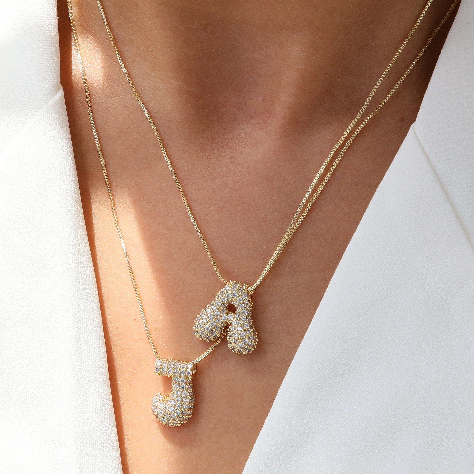 26 English Letters A-Z Inlaid White Zircon Gold Color Pendant Adjustable Necklace Men Women Fashion Versatile Single Jewelry pen gpt