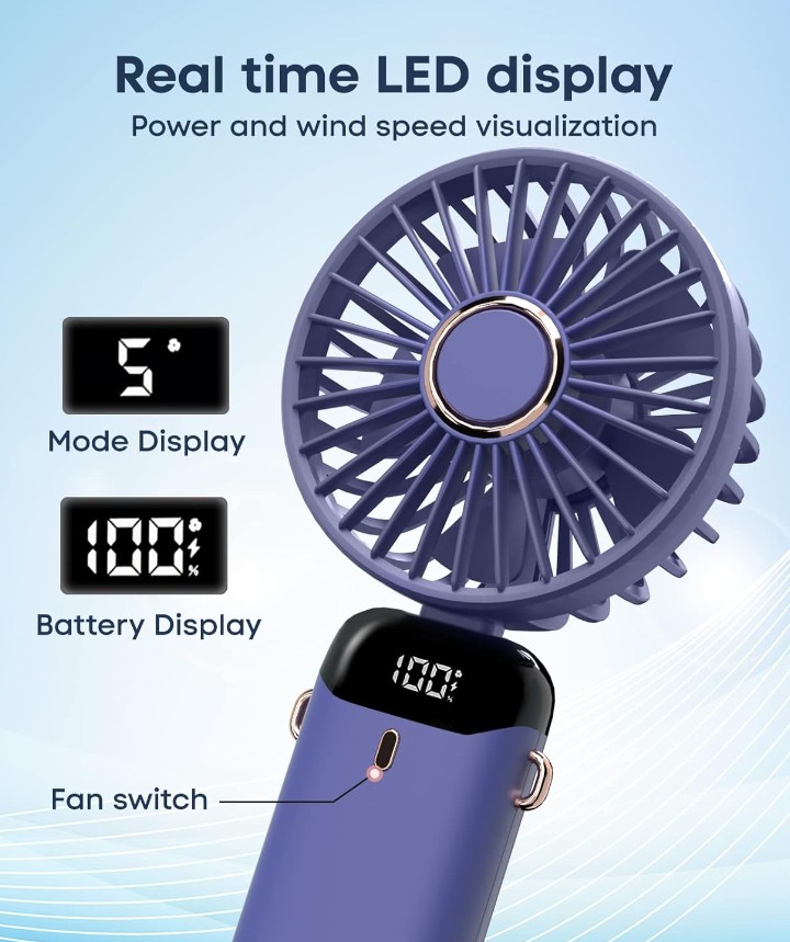 LED Digital Display Rechargable 5 Speed Mini Hand Fan