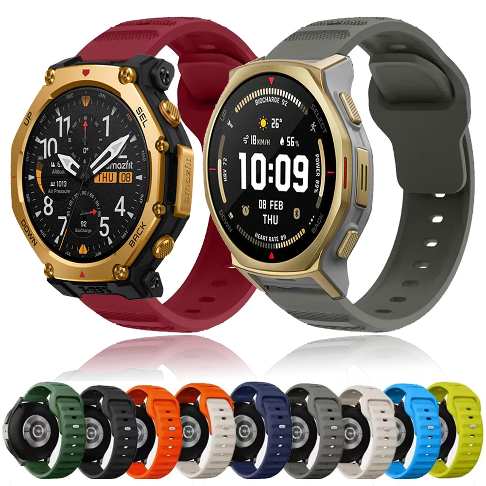22mm 20mm Sports Silicone Strap For Active Max/T-Rex3 Pro 48mm/Helio/Active 2 Watchband 7 6 5 4 40mm 44mm