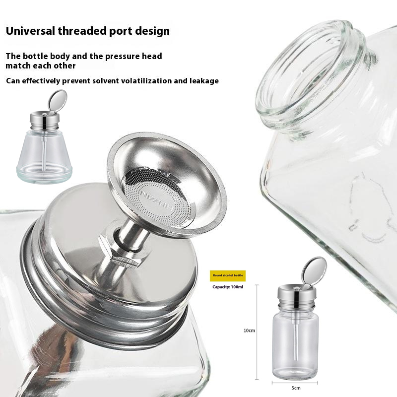 1pc Nail Storage Refillable Glass Bottles Empty Liquid Press Pump Dispenser Nail Art Polish Remover Cleaner Makeup Manicure Tool