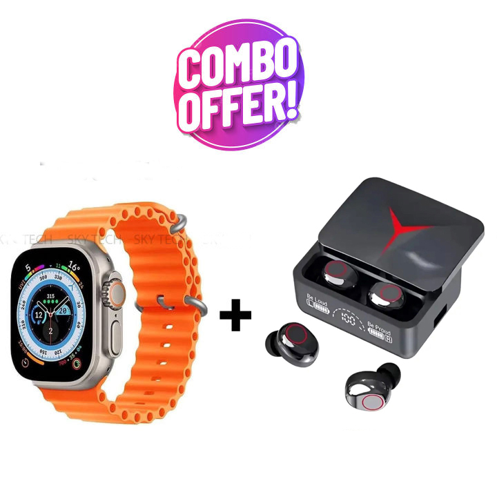 Combo T800 Ultra Smart Watch Ultra Big Display & M90 Pro Wireless Bluetooth Earbuds For Men/women