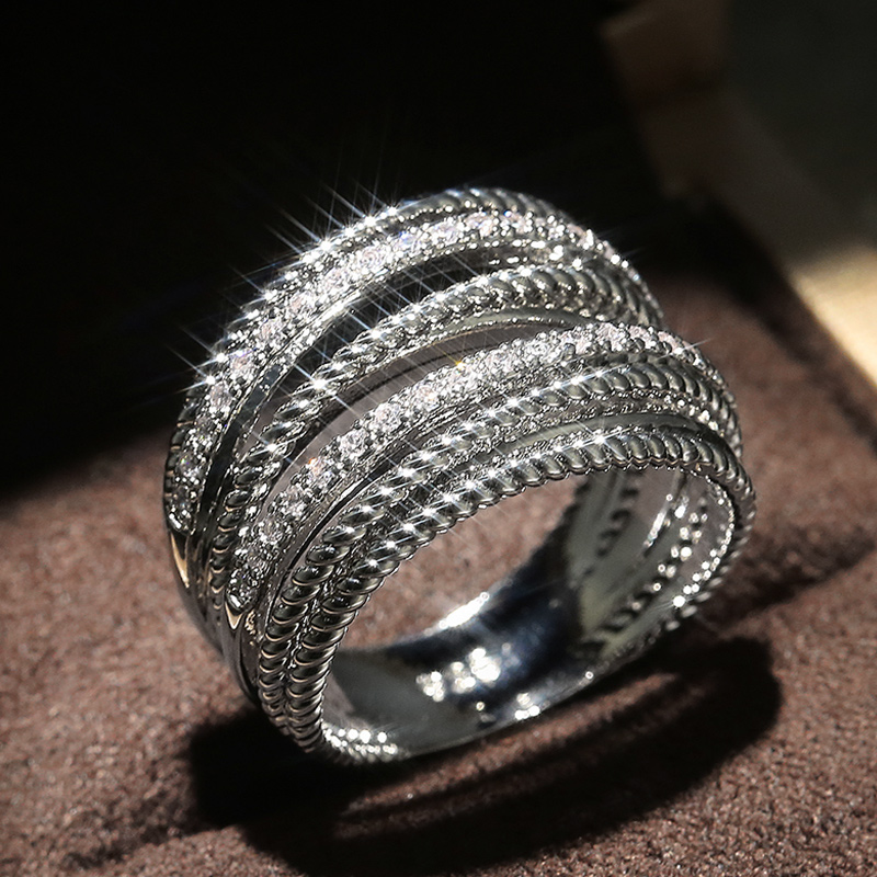 Huitan Luxury Cross Bridal Marriage Rings Special-interested Dazzling Crystal CZ Stone Simple Stylish Women Trendy Jewelry Rings