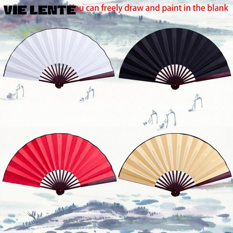 8 Inch/10 Inch Silk Cloth Blank Chinese Folding Fan Wooden Bamboo Antiquity Folding Fan For Calligraphy Painting Home Decor