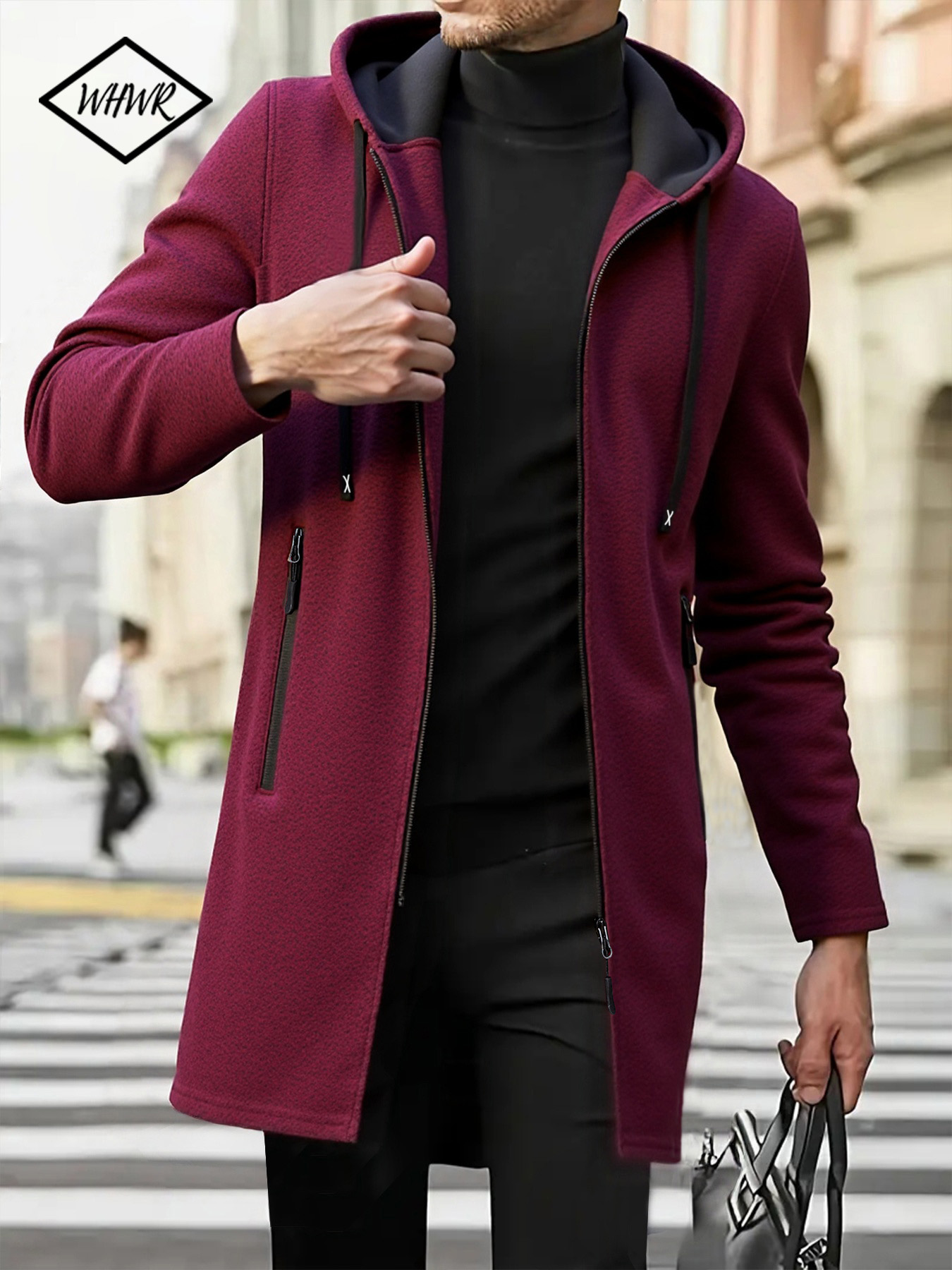 Autumn Winter Long Sleeve Hooded Men's Open Cardigan Trendy Color Knitted Sweater Jacket Casual Outerwear Comfortable Breathable