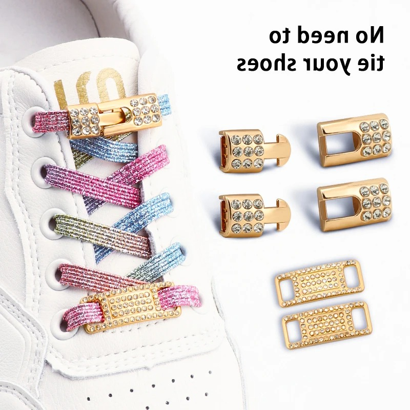 Diamond Lock Elastic Laces No Tie Shoelaces Glitter Sneakers Flat Laces Luxury Gold Buckle for Shoes