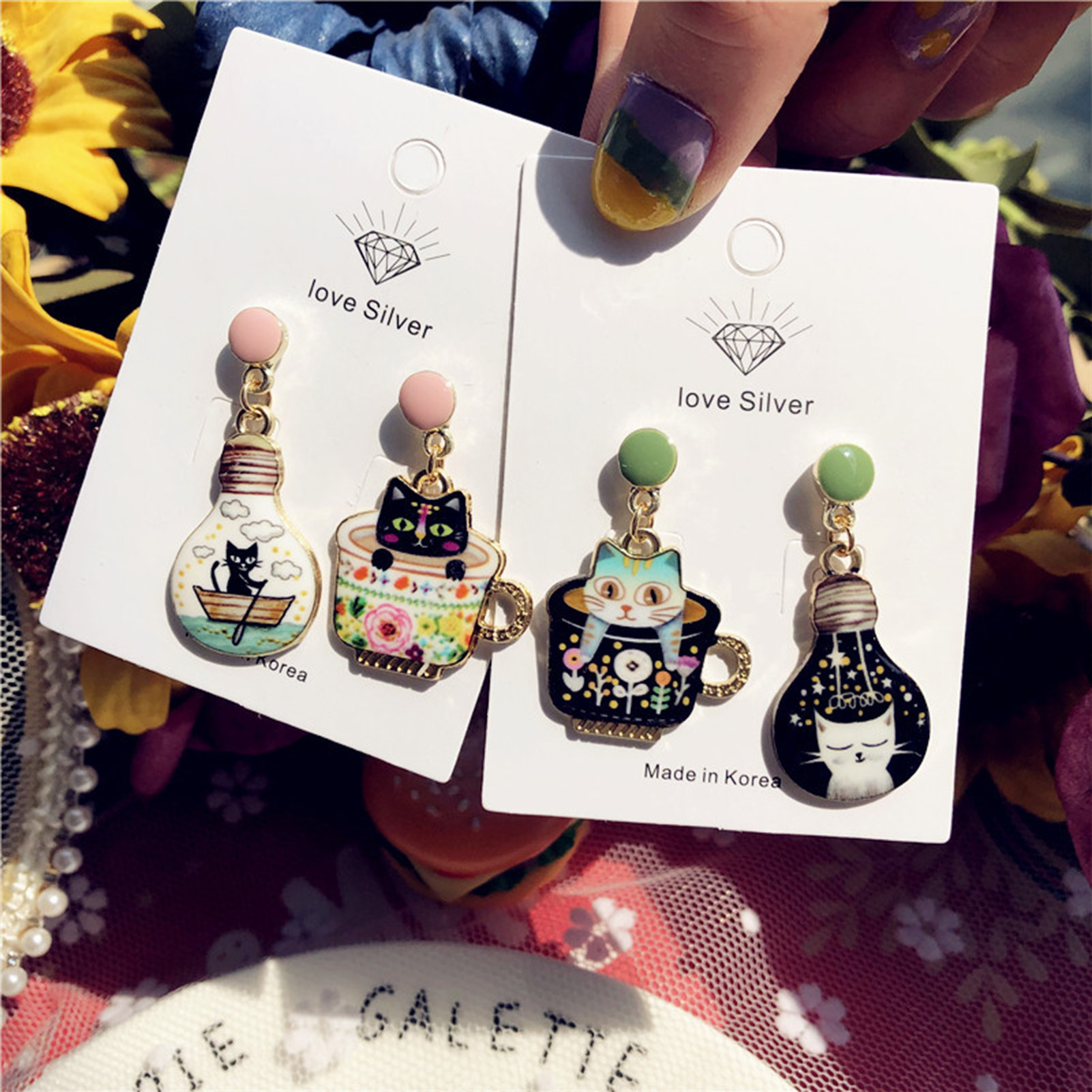 Cartoon Animal Earring For Women Cute Teacup Cat Drip Oil Dangle Earring Girls Fashionable Ear Ring Jewelry Ear Accessories