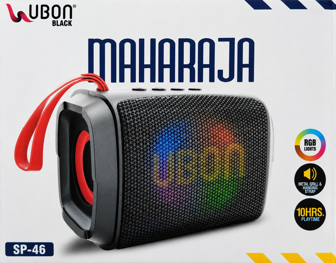 UBON Black Maharaja SP-46 Wireless Bluetooth Speaker with RGB Lights, FM Radio, USB/TF Card Support, 1200mAh Battery