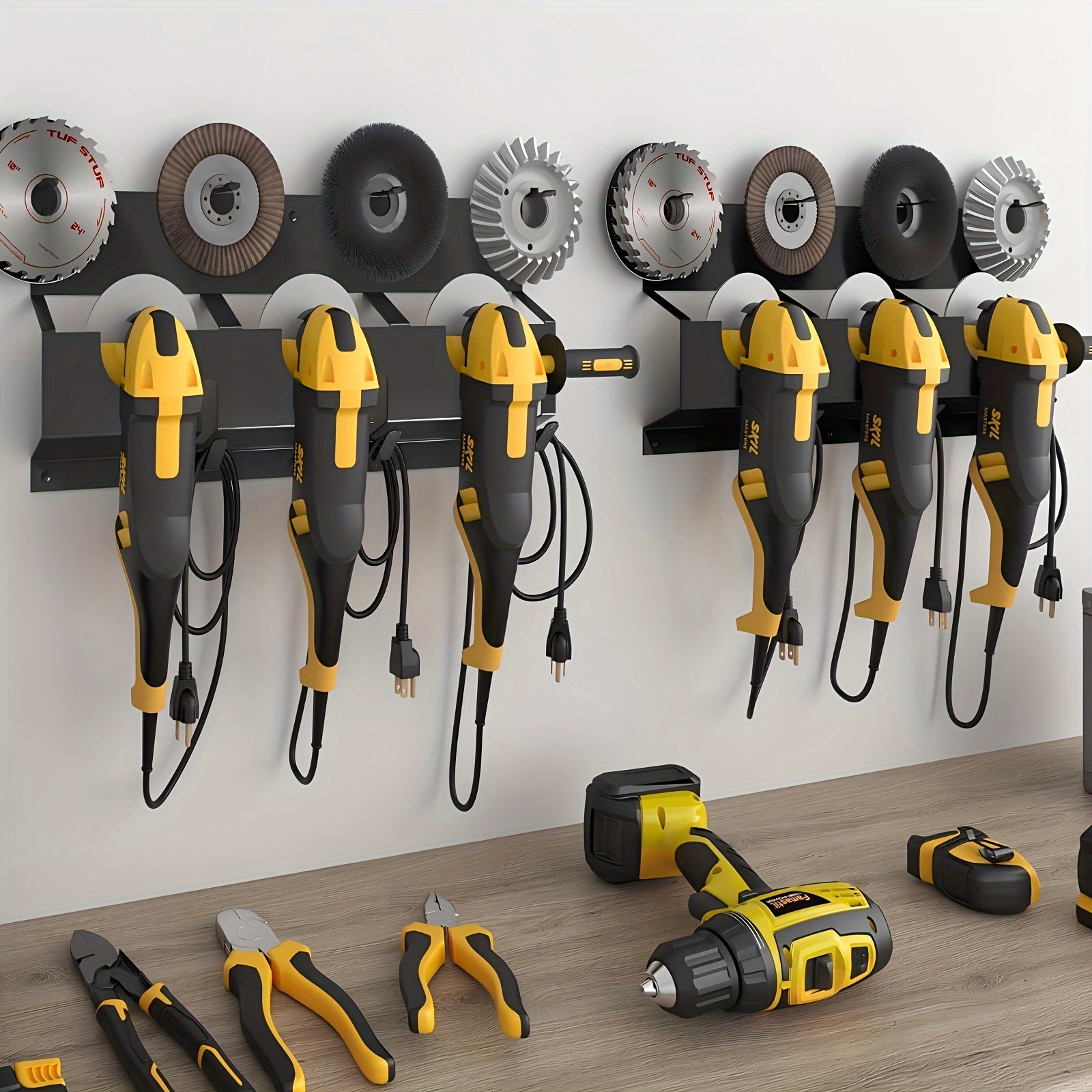 1pc Wall Mounted Heavy-Duty Metal Tool Storage Rack - 3-Tier Garage Workshop Organizer for Angle Grinders, Cutting & Polishing M