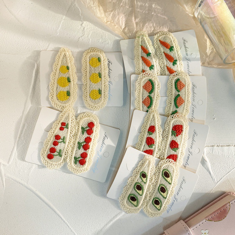 2pcs New Children's Hair Clip, Cute BB Bow Fabric Clip, Korean Fruit Knit Princess Hair Accessory