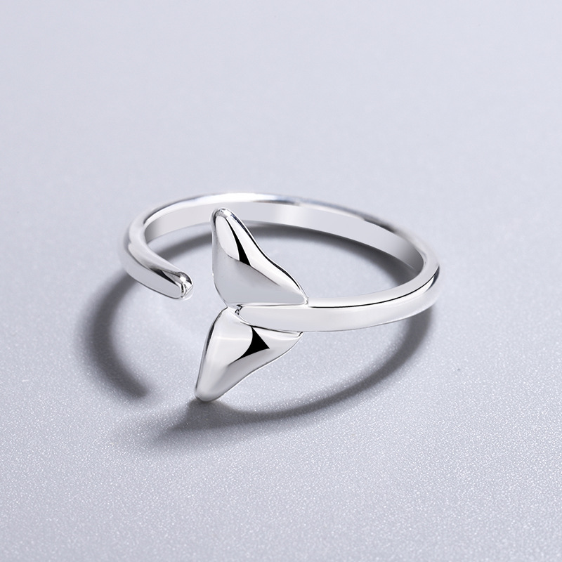Creative Fashion Personality Animal 925 Sterling Silver Jewelry Sweet Lovely Fish Tail Women Exquisite Opening Rings R117