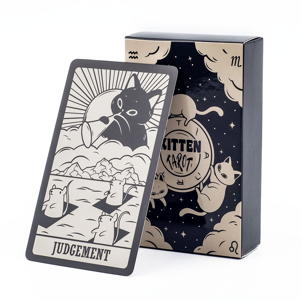 Kitten Tarot Deck 78Pcs Cute Black and White For Beginners Version Mysterious Board Game Fun Fortune telling Kit