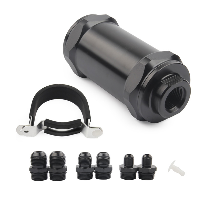 BLACK AN6 / AN8 / AN10 Inline Fuel Filter E85 Ethanol With 100 Micron Stainless Steel
