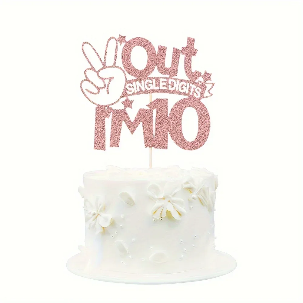 1PC Rose Gold Sparkling Cake Topper 10 Year Old Birthday Decoration, Happy Birthday Decoration,Dessert Table Decoration Supplies