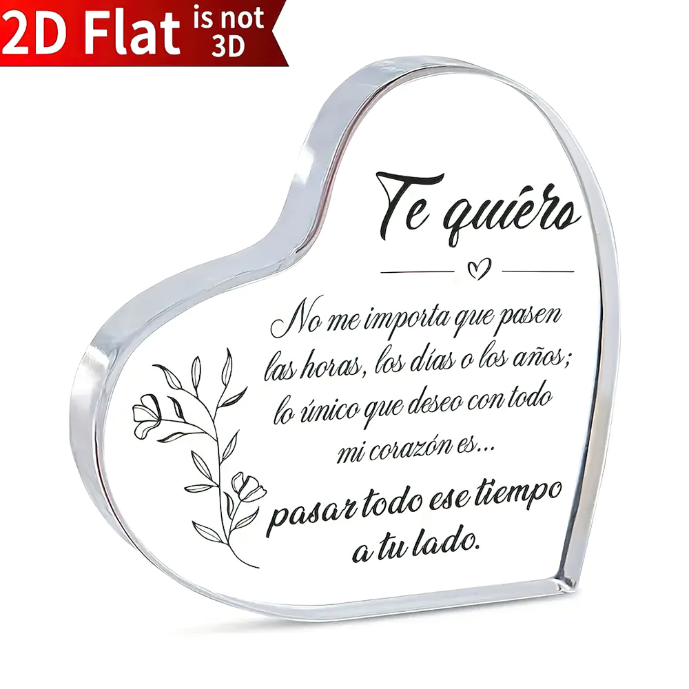 2D Flat, 1pc Heart-Shaped Acrylic Plaque with Romantic Spanish Quote - "Te Quiero" - Perfect Gift for Couples, Boyfriend