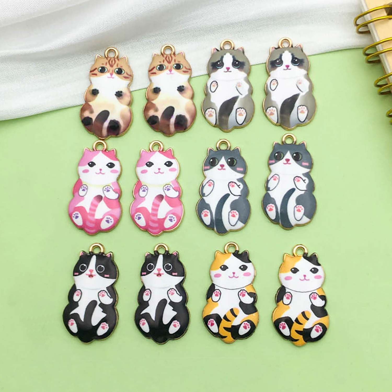 10/12pcs Enamel Cute Cartoon Cat Charms Alloy Colorful Animal Pendants for DIY Bracelet Necklace Jewelry Making Accessories
