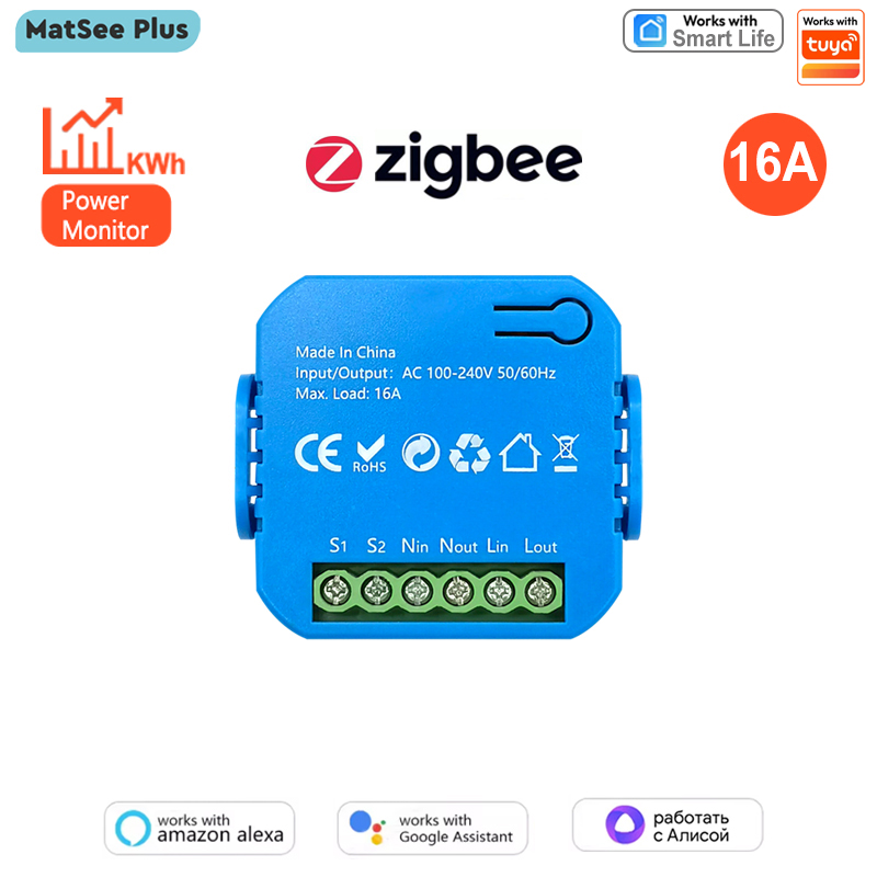 Smart ZigBee Switch Relay Module Supports 2 Way Light Control Timing 16A KWh Energy Monitor Works with Home Alexa