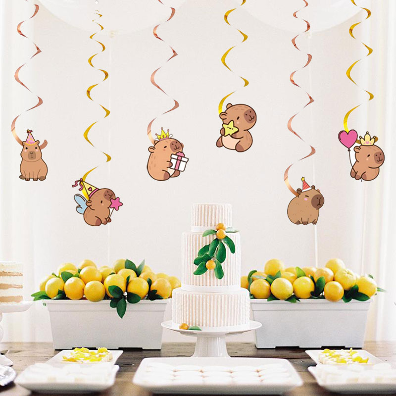 6PCS Cute Capybara Hanging Swirls Animal Theme Birthday Decoration Paper Ceiling Hanging Swirls for Shower Birthday Party Supply