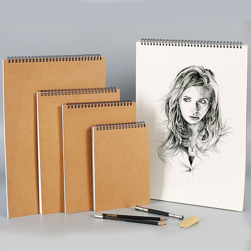 A4/A5 Sketchbook Top Spiral Sketch Book Kraft Paper Cover Sketch Pad for Drawing Writing Scrapbooking