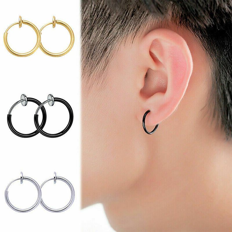 1 Pair Punk Mens/Womens Stealth Clip On Earrings NO Hole Clip Earrings ear Cuff Spring Clip Helix Ring Hoop Fake Ear Ring Hoop