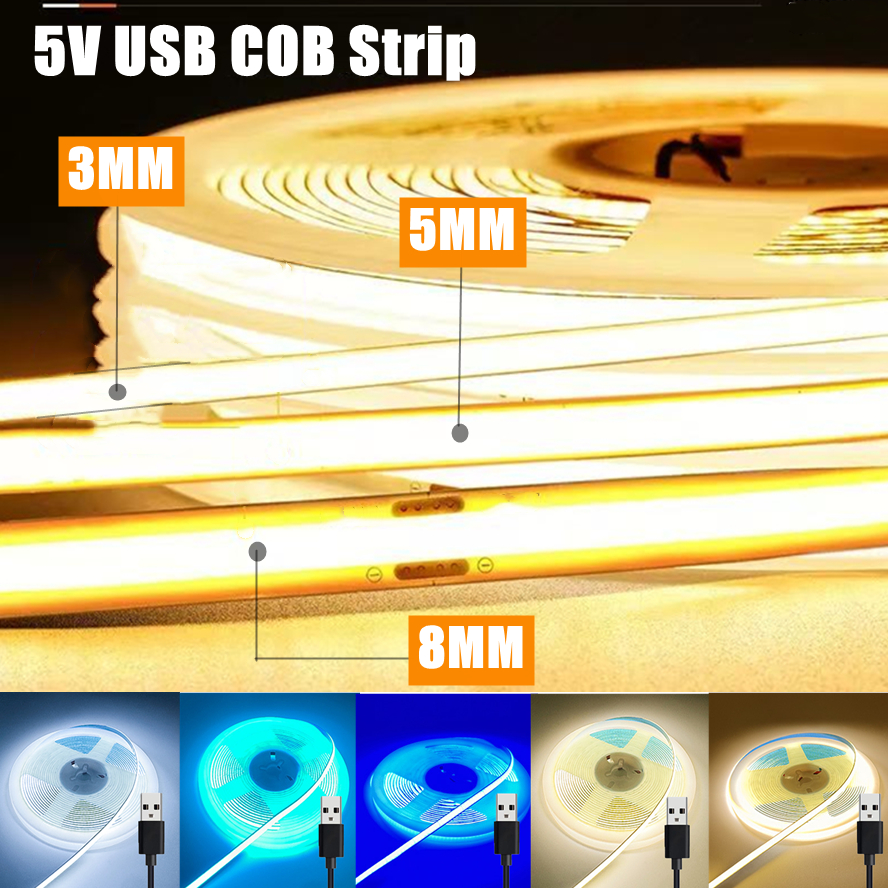 5V USB LED Strip Lights with Battery Box Flexible High Brightness Tape Light for Bedroom Kitchen TV