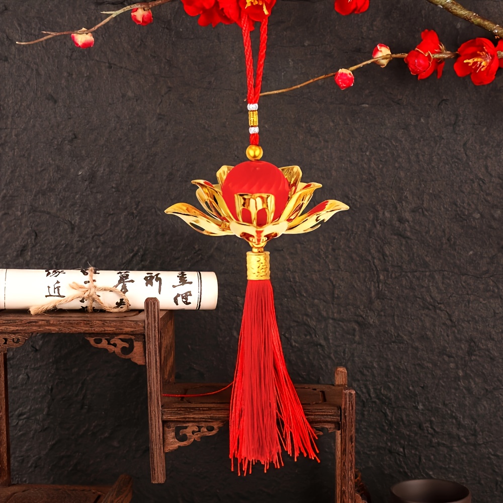 1pc Chinese Style Lotus Flower Lantern Pendant Red Tassel Hanging Decor New Year Indoor Outdoor Festive Ornament Home Decoration