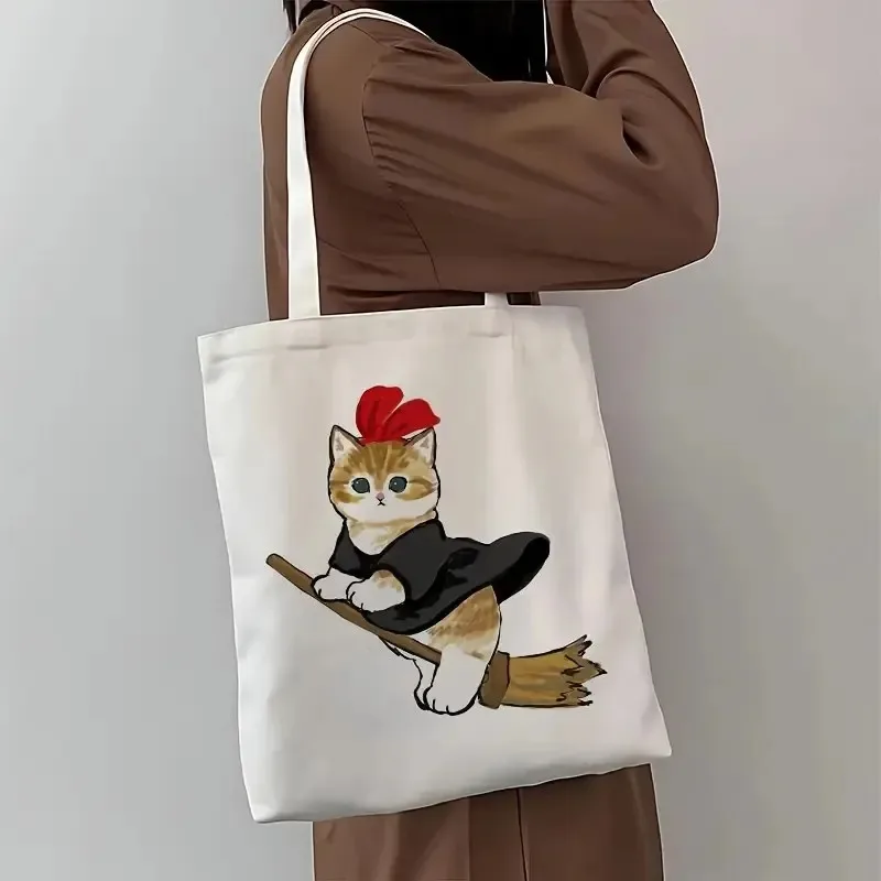 Cute Cat Print Tote Bag Large Capacity Shoulder Bag for Travel Shopping Parties Stylish Spacious Carryall Shopping Handbag