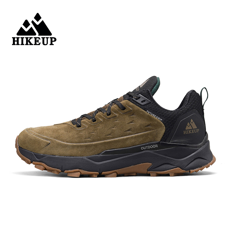 HIKEUP Four-Season Men's Hiking Shoes Outdoor Sports Genuine Leather Wear-Resistant Climbing Shoes Rubber Sole Trekking Sneaker