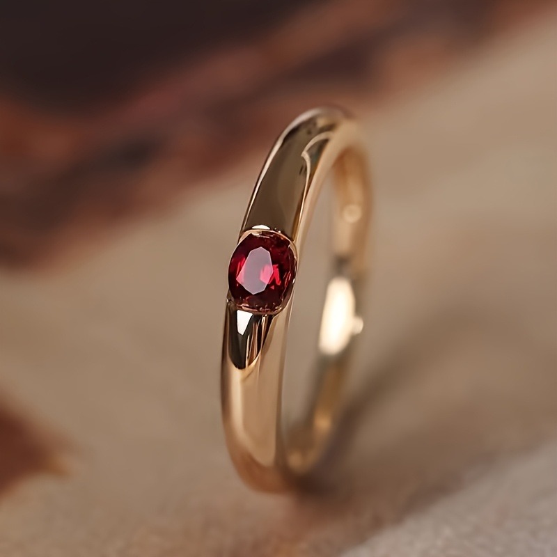 Elegant Golden Tone Ring with Red Synthetic Zirconia Retro Bohemian Style Holiday Present for Her Everyday Jewelry Gift