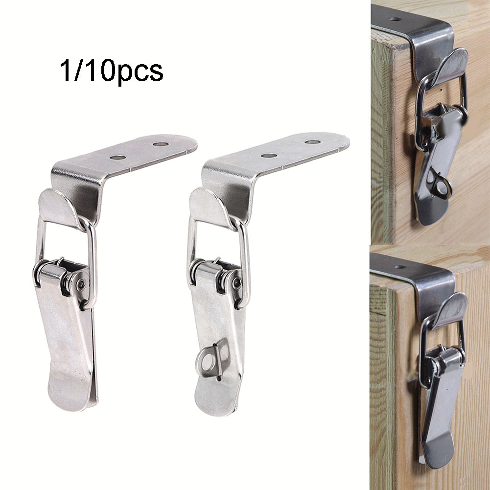 1/10pcs 90 Degree Duck-mouth Buckle Hook Lock Stainless Steel Spring Loaded Pull Latch Clip Wooden Box Loaded Draw Clasp