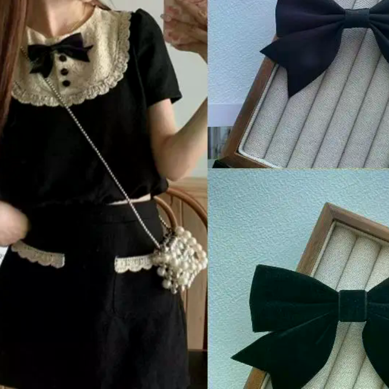 Black Bow Brooch With Ribbon And Safety Pin Simple Corsage Women's Clothing Accessories Fashion Jewelry