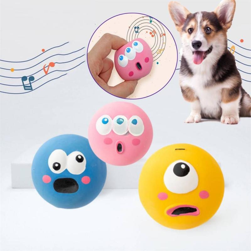 Puppy Toy Ball Cute Cartoon Big Eyeball Squeaking Sound Balls Dog Making Sounds Chews Playth Interactive Pet Toys Sphere