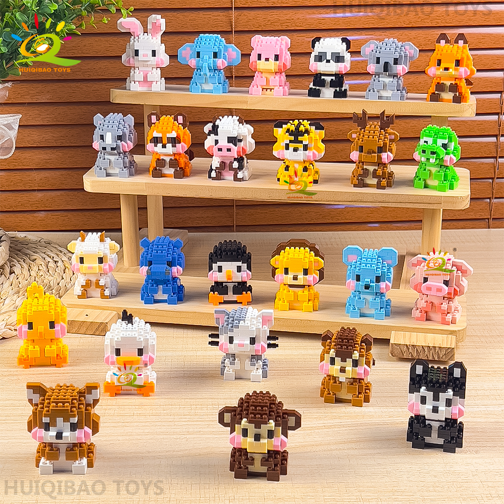 HUIQIBAO MINI Cute Pet Animal Penguin Model Building Block Micro Set City Cartoon Lion Diamond Bricks Educational Toys for